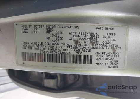 2000 Toyota 4Runner Sr5 V6 z USA, uszkodzony, nr VIN JT3HN86R6Y0320075